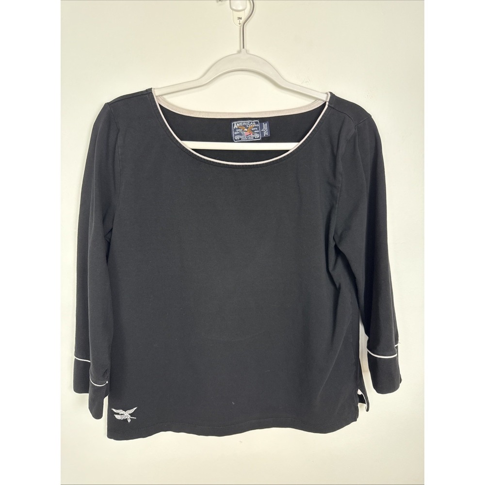 American Living Women's Black Knit Top 3/4 Sleeves Casual Career Size Large